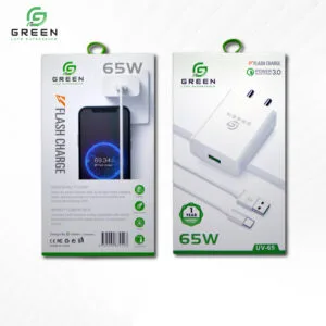 Green UV-65 65W QC3.0 Fast Charger with Type-C Cable - Image 2