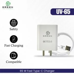 Green UV-65 65W QC3.0 Fast Charger with Type-C Cable - Image 4