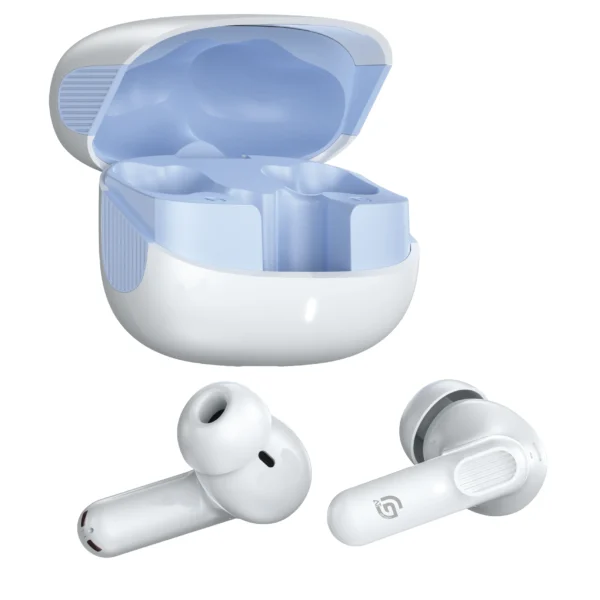 Green Airbeat-520 white earbuds with charging case