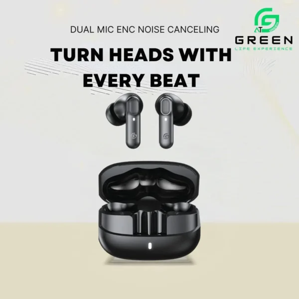 Green Airbeat-520 dual-mic ENC earbuds in black