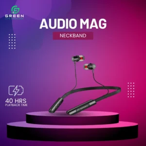 Green Audio Mag Neckband with X-Bass audio and magnetic earbuds