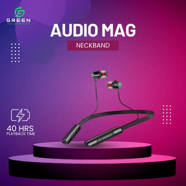 Green Audio Mag Neckband with X-Bass audio and magnetic earbuds