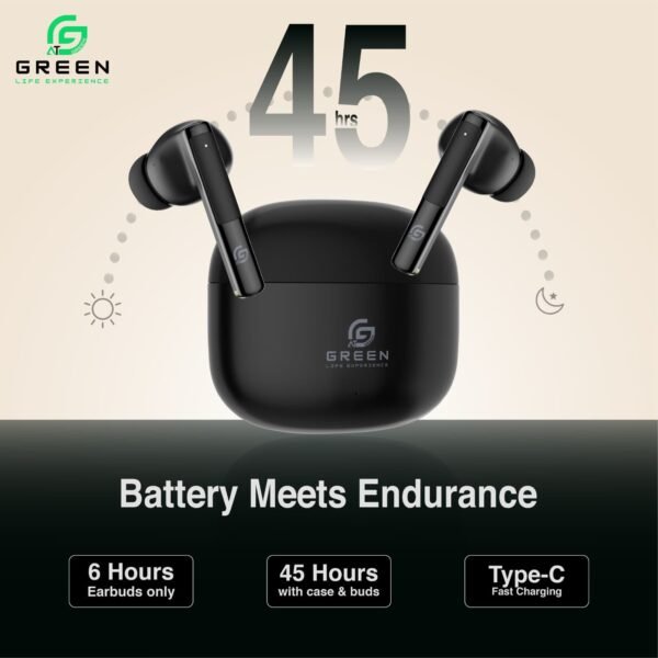 Green Buds Pro ANC with up to 45 hours total playback