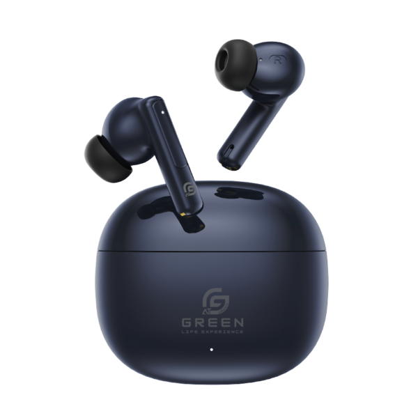 Blue Green Buds Pro ANC earbuds with open charging case