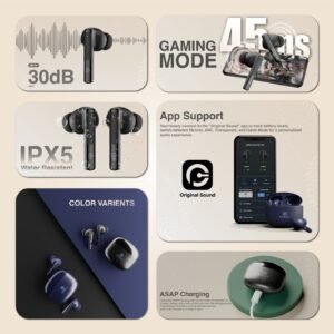 Green Buds Pro ANC features including 30dB ANC, 45ms gaming and app support