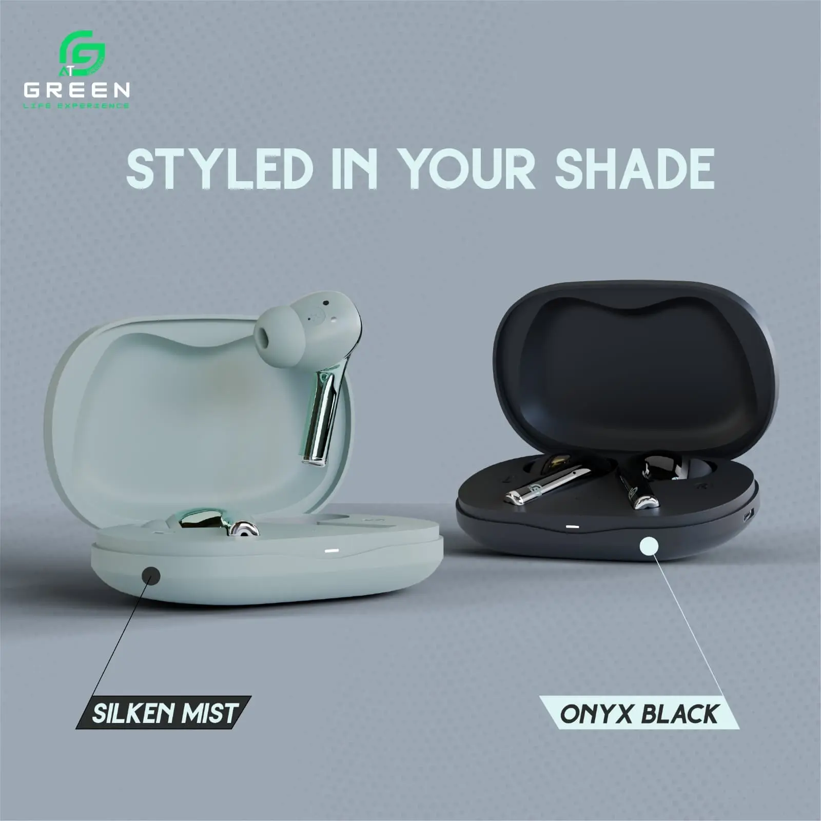 Green Buds Ultra ANC earbuds available in Silken Mist and black