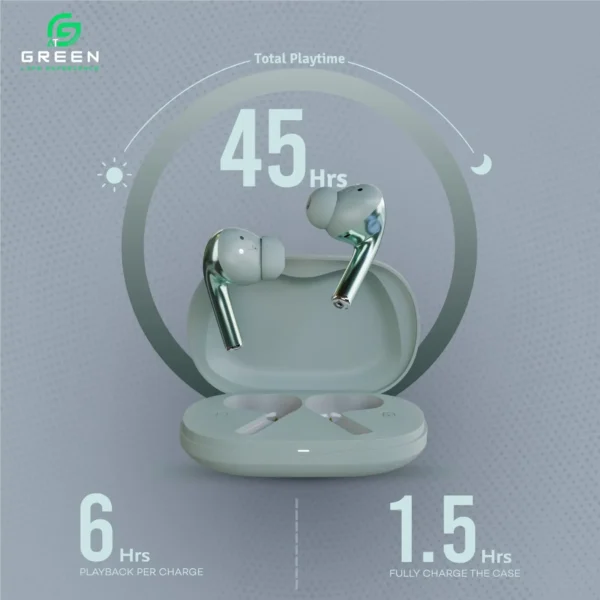 Green Buds Ultra ANC playback time and charging features