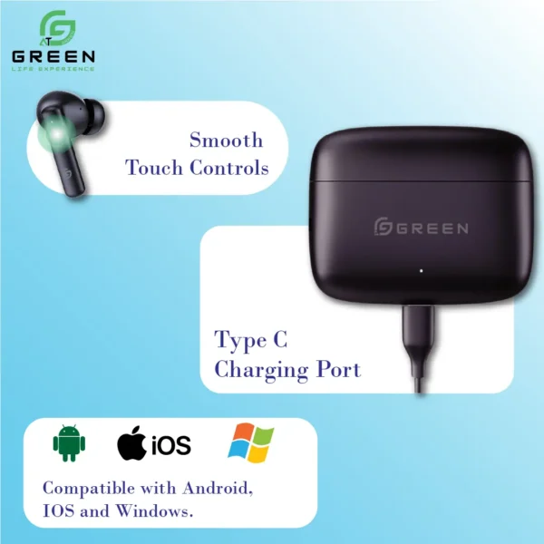 Green Leaf-161 USB Type-C earbuds compatible with Android, iOS and Windows