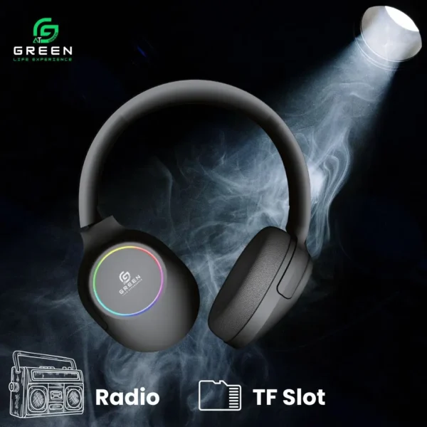 Green Rhythm headphone with FM radio and TF card support