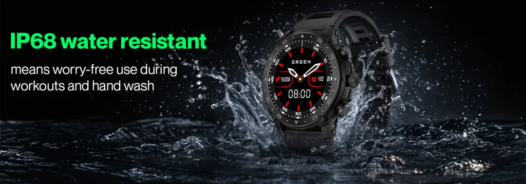 green life experience_Green_Vortex_Smartwatch_IP68 Water Resistant_Product banner
