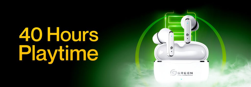 green life experience_green life experience_Green_Pulse_Earbuds_40 hours Playtime_Product banner