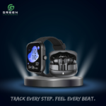 Green Combo Airbeat-520 Dual Mic ENC Earbuds & vision Fit metallic Smartwatch main photo
