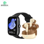 Green Combo Airbeat-520 Dual Mic ENC Earbuds & vision Fit metallic Smartwatch