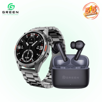 green Combo Orbit Pro Luxury Smart Watch & Leaf-161 True ENC Wireless Gaming Earbuds
