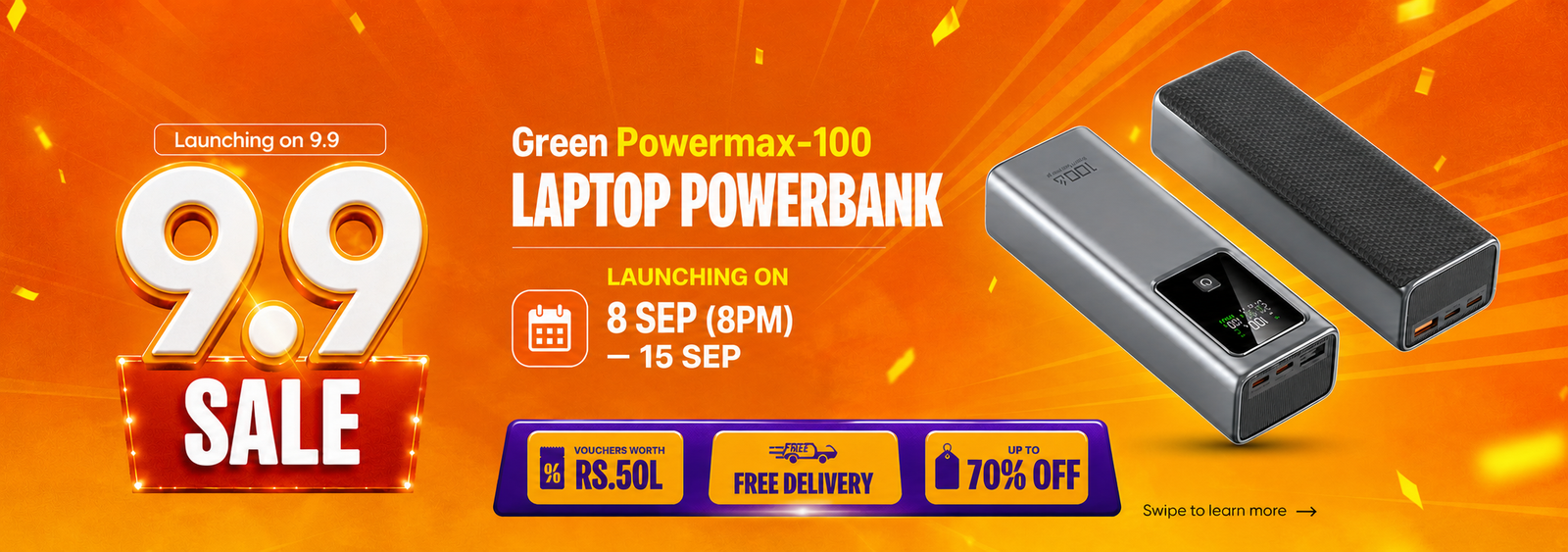 Green Life Experience Powermax-100 20000 mAh Powerbank Launching Banner