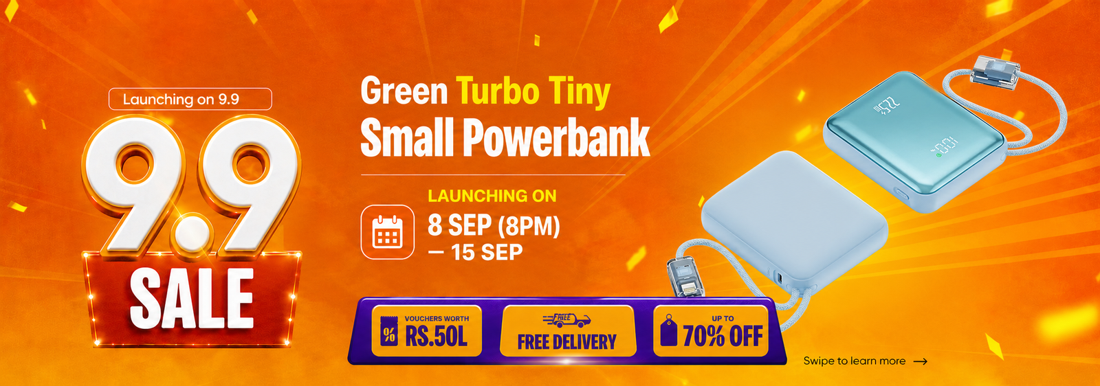 Green Life Experience Turbo tiny 10000 mAh Very Small Size Powerbank Launching Banner